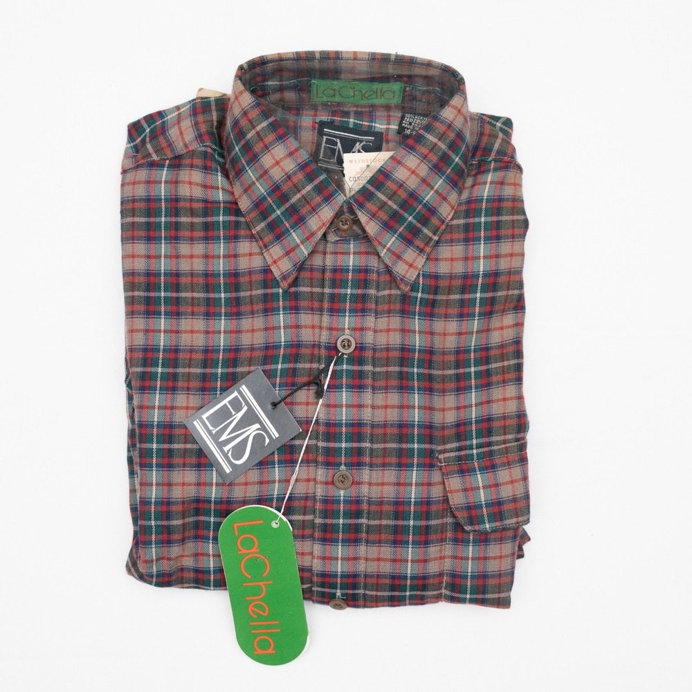 Vintage‎ NOS Deadstock EMS LaChella Button Up Single Pocket Multicolor Flannel